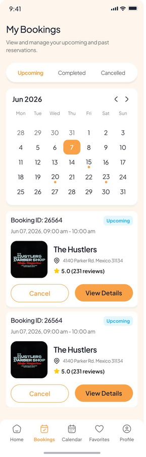 Spot Booked bookings screen with upcoming appointments